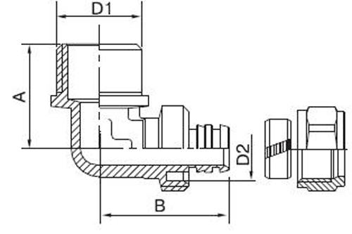 Угольники обжимные для металлопластиковых труб Valtec VTm.353.N Дн16-32х1/2-1 1/4″ Ру25, латунные, присоединение компрессионное / наружная резьба