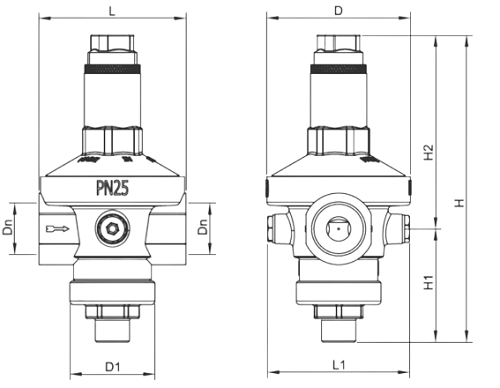 Редукторы давления Valtec VT.085.N 1/2″-2″ Ду15-50 Py25, мембранные, прямого действия, с демпферной камерой, от 1 до 7 бар, корпус - латунь