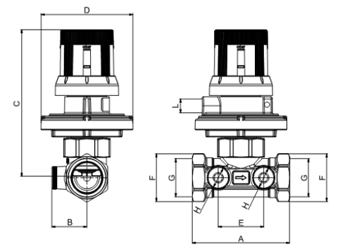 Регуляторы перепада давления автоматические Valtec VT.040.G 1/2″-1″ Ду15-25 Py25 50-600 мбар ВР, в компл. с запорно-регулировочным клапаном, корпус - латунь