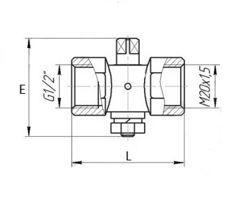 Эскиз Кран для манометра трехходовой ВИПРА КПТ 3.00.00 (11Б18бк) Ду15 Ру16 латунный, внутренняя резьба G1/2″- М20Х1,5 без рукоятки и фланца